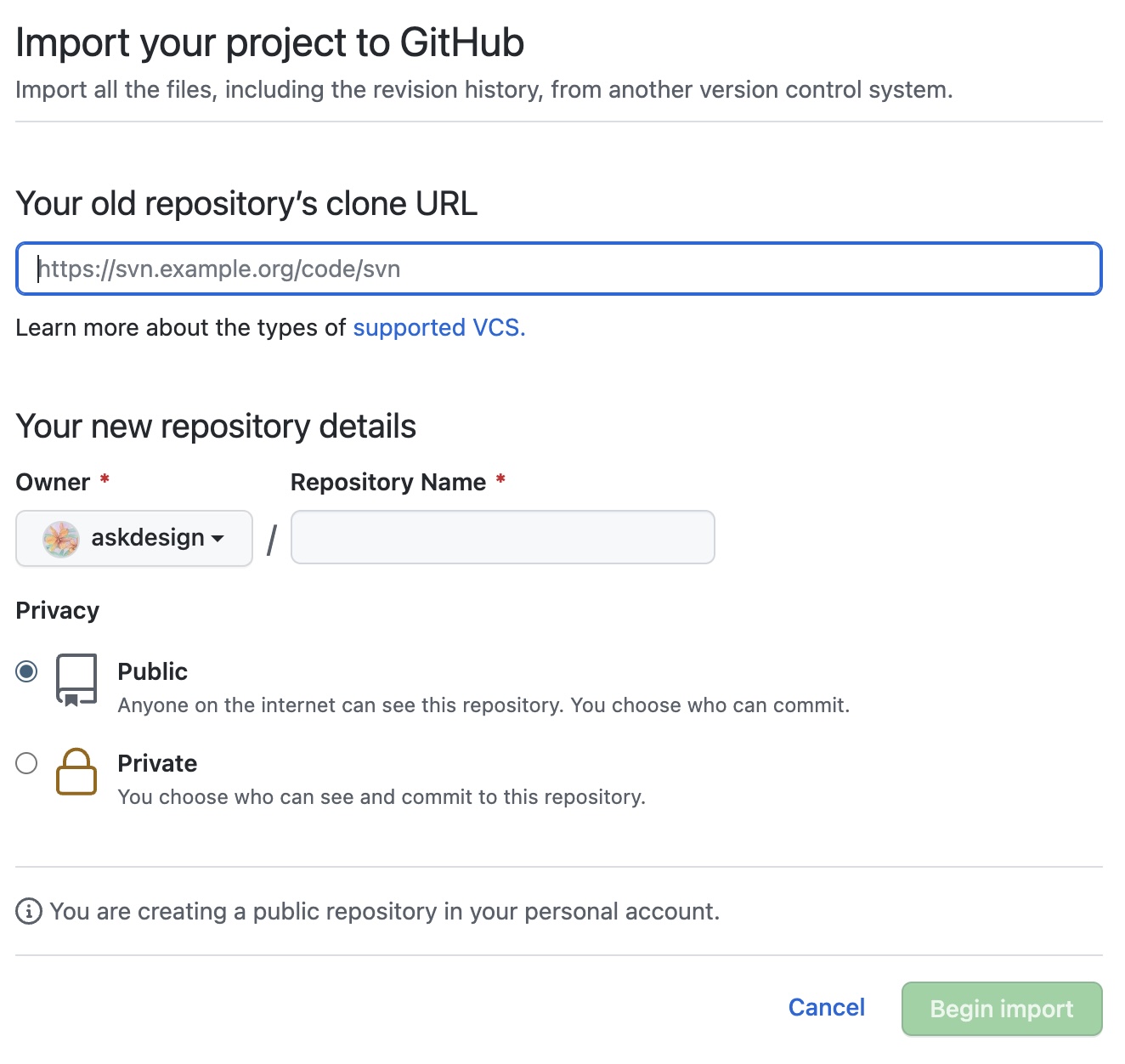 Github Import Repo Details